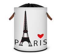 Grand panier à linge pliable Paris Tour Eiffel Love Panier à linge Panier de rangement en tissu avec couvercle à cordon de serrage