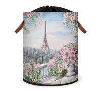 Grand panier à linge pliable Paris Tour Eiffel - Panier à linge - Panier de rangement en tissu avec cordon de serrage