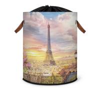Grand panier à linge pliable Paris Tour Eiffel Paris Panier à linge Panier de rangement en tissu avec couvercle à cordon de serrage