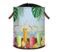 Grand panier à linge pliable pour l'été, la plage, les cocktails, les fruits, les boissons, les vêtements, les vêtements, le rangement avec cordon de serrage pour chambre à coucher, salle de bain