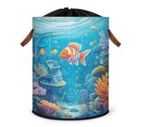 Grand panier à linge pliable Submarine World Sea Fish Coral avec couvercle à cordon de serrage pour chambre à coucher, salle de bain
