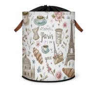 Grand panier à linge pliable sur le thème de la France Paris avec couvercle à cordon de serrage pour chambre à coucher, salle de bain
