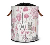 Grand panier à linge pliable sur le thème de Paris romantique avec couvercle à cordon de serrage pour chambre à coucher, salle de bain