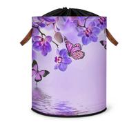 Grand panier à linge pliable violet orchidée papillon panier de rangement panier à linge panier de rangement en tissu avec couvercle à cordon de serrage