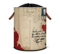 Grand panier à linge rétro motif carte postale Paris Panier de rangement pliable en tissu avec couvercle à cordon de serrage