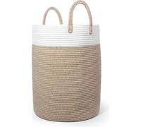Grand panier à linge SYLANDO avec anse et couvercle, rangement de jouets pour chambre d'enfant, corde de coton tressée, brun&blanc 38x50cm