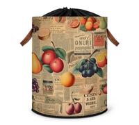 Grand panier à linge vintage pour journaux, fruits, panier de rangement, panier de rangement pliable, panier de rangement en tissu avec couvercle à cordon de serrage