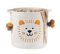 Grand Panier de Rangement Coton avec Broderie Lion, Paniers à Couvertures Salon Living Room, Blanket Basket, Paniers de Rangement Jouets Enfant, Paniers à Linge Bébé, Organisateur Chambre Garçon