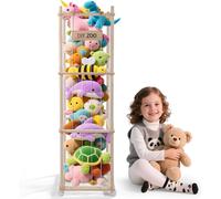 Grand panier de rangement en bois, équipé de roulettes, avec une grande capacité. Idéal pour les peluches et les jouets en tissu. Facile à assembler, avec une partie supérieure ouverte et sans couverc