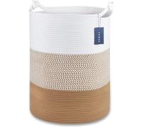Grand panier de rangement - Panier en corde de coton pour lessive, jouets et couvertures - 40 x 55 cm - Panier multifonctionnel blanc/kaki