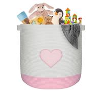 Grand panier de rangement tressé, panier à linge pour articles de bébé, panier rose en forme de cœur, panier en corde de coton pour jouets, couverture pour animaux de compagnie, rangement pour la sall