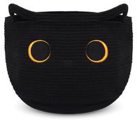 Grand panier en corde de coton, panier de rangement en coton tressé, panier à jouets tressé avec un chat noir, paniers et boîtes en coton pour la chambre de bébé ou de tout-petit