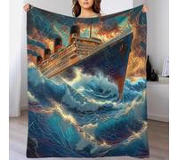 Grand Paquebot de Mer Couverture avec Motif 3D en Polaire, Plaid Doux Et Chaud Décoration Maison Navire Voyage Maritime Océan Lit, 50x60inch(127x152cm)