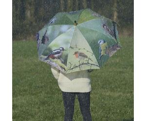 Grand parapluie bois et métal toile polyester oiseaux Multicolore
