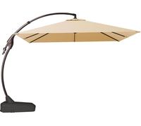 Grand parasol carré 300cm avec pied, volant et protection UV UPF 50+ en beige