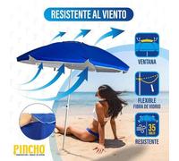 Grand parasol de plage Ø 200 cm, résistant au vent, protection UV 50, matériaux de haute qualité : tube en aluminium, baleines en fibre de verre, barre d'appui