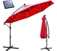 Grand parasol LED solaire pour terrasse ou balcon - Ø 350 cm - Protection UV50+ UPF 50+ - Tissu polyester imperméable avec toit ventilé - Structure métallique robuste - Livré avec une base stabilisant