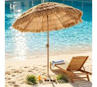 Grand parasol rond pour l'extérieur - Parasol de plage de 200 cm - Protection UV UPF 30 - Aspect en paille synthétique tropicale - Inclinable jusqu'à 30° - Facile à transporter pour la plage et le jar