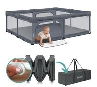 Parc Lionelo Florence XL Easy Fold, pliable sans montage, aire de jeu XXL, 2 entrées à fermeture éclair, côtés en filet, sac de transport inclus, gris