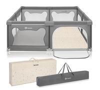 Grand parc bébé avec tapis LIONELO Willow XL - 187 x 207 cm - Bonne isolation du sol - Tapis double face - Gris