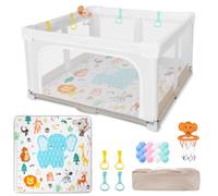 Grand Parc Pliable pour Bébé avec Tapis de Jeu:127x127x70cm pour l'intérieur et l'extérieur,Avec 20 Balles Océaniques,1 Panier de Basket,4 Poignées et 1 Sac de Transport
