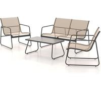 Grand patio Ensemble de Mobilier d'extérieur, 4 PC, Chaises du Porche, 3 Chaises et 1 Table en Verre, Textile, Meubles Terrasse pour Toutes Les Saisons, Maison, Jardin et Extérieur (Brun Clair, large)