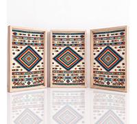 Grand Paysage 3 Pièces Impression sur Toile 40 x 50 cm, Sud-Ouest Art Mural Affiches Exotique Losange Géométrique Style Textile Décoration pour Chambre Salon Cuisine