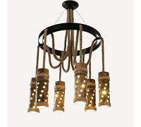 Grand plafonnier 6 lumières Industriel Vintage rétro Moderne île Cuisine Pendentif luminaire à intensité Variable 10W LED rétro Bambou Pendentif éclairage pour Bar café Restaurant Pendentif décor