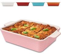 Grand plat à four en céramique - convient pour les lasagnes, le tiramisu et comme plat à four - avec bord extra haut - carré - rose