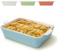 Grand plat à gratin Praknu - Plat à lasagnes en céramique - Bords extra hauts - Plat allant au four pour tiramisu et gratins - Plat à lasagnes (bleu)