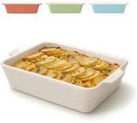 Grand plat à gratin Praknu - Plat à lasagnes en céramique - Bords extra hauts - Plat allant au four pour tiramisu et gratins - Plat à lasagnes - Blanc