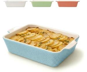 Grand plat à gratin Praknu - Plat à lasagnes en céramique - Bords extra hauts - Plat allant au four pour tiramisu et gratins - Plat à lasagnes (bleu)