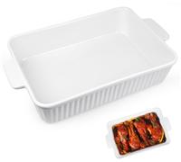 Grand plat à gratin rectangulaire en céramique, 4,5 litres, avec poignée, 38 × 23 × 7,3 cm, blanc, idéal pour les lasagnes, le tiramisu et les gratins.