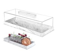 Grand plateau à gâteau rectangulaire | Présentoir à gâteaux rectangulaire en acrylique avec couvercle transparent | Support à gâteau rectangulaire multifonctionnel | Plateau à dessert pour réunions de
