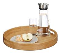 Grand Plateau Plateau de service rond en bambou plateau repas transport poignées HxlxP: 5 x 40 x 40 cm apéritif bois n 3CQINGSHOP