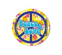 Grand plateau rond en verre jaune Peace and Love