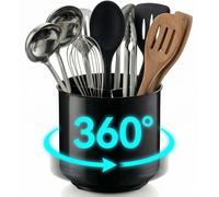 Grand porte-couverts pivotant, noir, avec base lestée, séparateur amovible et poignée – en acier inoxydable et lavable au lave-vaisselle – 17,9 cm