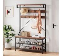 Grand porte-manteau autoportant avec banc à chaussures, étagère à 3 niveaux, 8 crochets amovibles,pour couloir, couloir et entrée noir