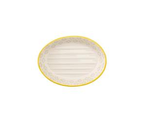 Grand porte-savon ovale en céramique avec imprimé floral, bord jaune, plateau peint à la main, 15 x 11 x 3 cm
