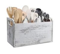 Grand Porte-ustensiles De Cuisine - Porte-couverts De Ferme Vintage Avec Poignées - Organisateur Rustique En Bois Massif Pour Spatules, Pinces Et Couverts - Pot De Rangement Décoratif Pour Plan De Tra