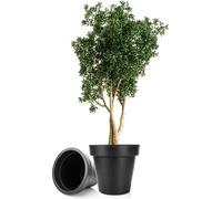 Grand pot de fleurs BigDean 2X, modèle XXL, diamètre 60 cm, couleur anthracite classique. Équipé de roulettes pivotantes à 360 degrés, d'un système de drainage avec bouchon refermable et fabriqué en p