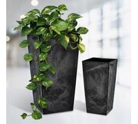Grand pot de fleurs en plastique noir avec insert | 24 × 47 cm | Idéal pour l'intérieur et l'extérieur | Design moderne pour le balcon, le jardin ou la terrasse