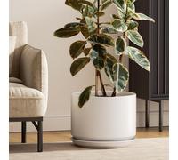 Grand pot en céramique blanche de 30 cm, avec soucoupe et trou de drainage