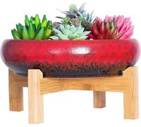 Grand pot plat pour plantes succulentes Bonsaï - Bak céramique rouge pour plantes avec écran de drainage - Pot de fleurs intérieur et extérieur