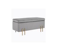 Grand pouf coffre de rangement design contemporain- banc avec espace de rangement - dim. 100L x 40l x 42H cm - velours gris clair piètement métal