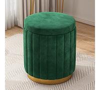 Grand pouf de rangement en velours avec base dorée, repose-pieds rond en peluche et élégante chaise de coiffeuse pour décoration d'intérieur chic