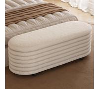 Grand pouf de rangement ovale 116,5 cm - Banc capitonné en tissu Sherpa blanc crème pour entrée et salon Solution de rangement élégante Capacité de charge 150 kg
