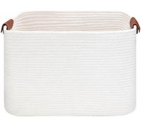 Grand rangement en tissu avec poignées en cuir, trousse de toilette, 50,8 x 35,6 x 30,5 cm, rangement durable et élégant pour la maison (blanc, L, 50,8 x 35,6 x 30,5 cm)