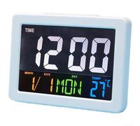 Grand réveil LCD couleur avec affichage de la température, calendrier hebdomadaire, horloge de bureau numérique pour bureau à domicile, double alimentation, plastique ABS, blanc (blanc)