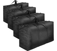 Grand sac de rangement pour vêtements de 110 L - Lot de 4 - Sacs de rangement robustes en Oxford 600D à placer sous le lit - Boîte de rangement avec couvercle pour le linge de lit - Noir